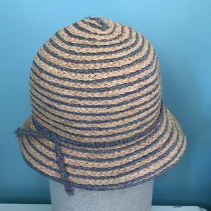 Galliano Sorbatti lavender striped straw bucket hat